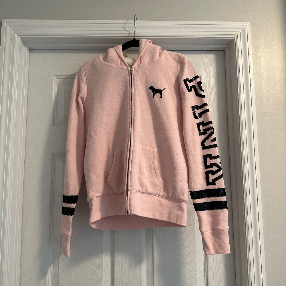 PINK fur lined zip hoodie